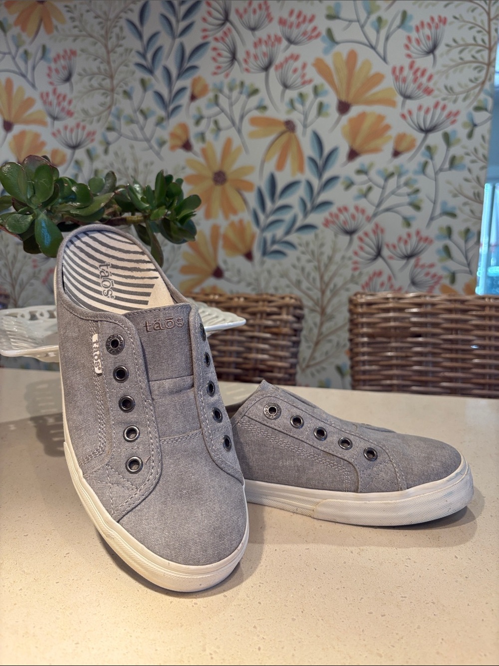 Women’s Taos EZ Soul Grey Wash Slip-On Canvas Sneaker Mules - Size 9.5
